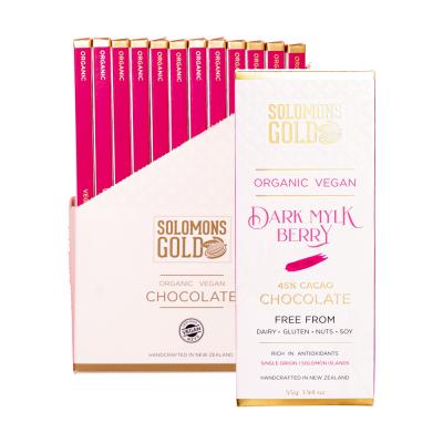 Solomons Gold Organic Vegan Dark Mylk Berry Chocolate (45% Cacao) 55g x 12 Display